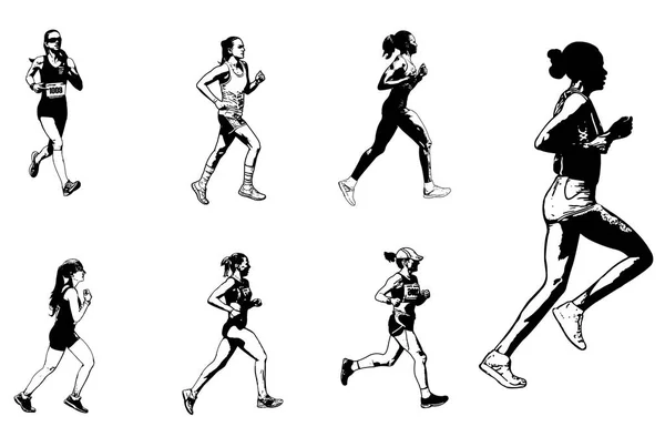 Femmes marathoniennes croquis illustration — Image vectorielle