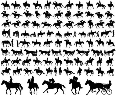 people riding horses silhouettes collection clipart