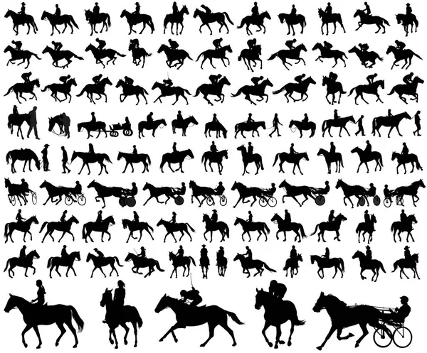 People riding horses silhouettes collection — Stock Vector