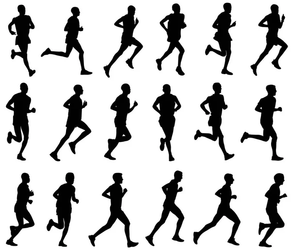 18 maraton koşucular siluetleri — Stok Vektör