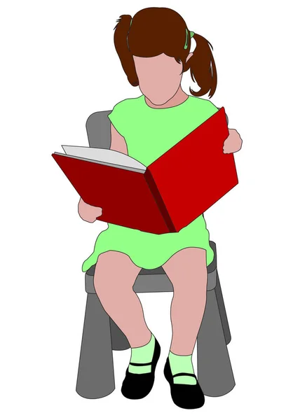 Preschool girl reading a book — Stock Vector