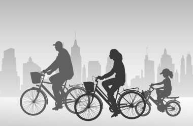 Aile binicilik bisiklet siluetleri