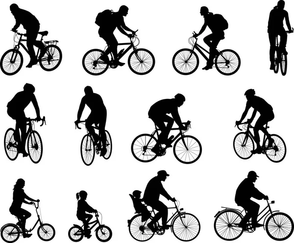 Bicyclists silhouettes collection — Stock Vector