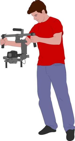Kameraman s ruční steadycam ilustrace — Stockový vektor