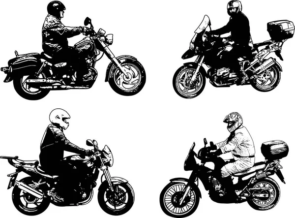 Четыре иллюстрации мотоциклистов — стоковый вектор