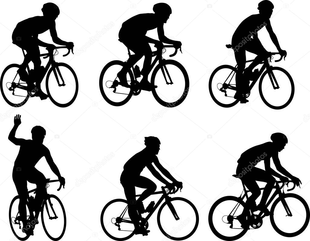 racing bicyclists silhouettes collection
