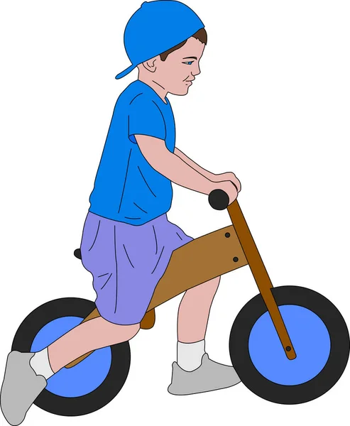 Criança equitação empurrar bicicleta —  Vetores de Stock