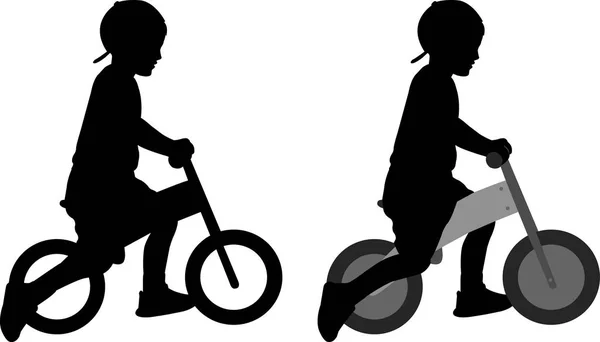 Jongen rijden een pushbike silhouet — Stockvector