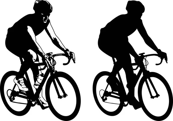Cyklist skiss illustration och siluett — Stock vektor