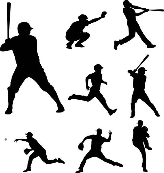 野球シルエット コレクション 2 — ストックベクタ