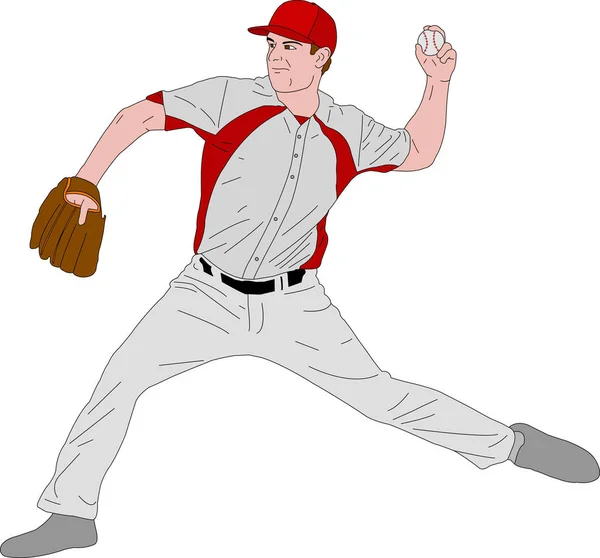 Baseball Pitcher detaillierte Abbildung — Stockvektor