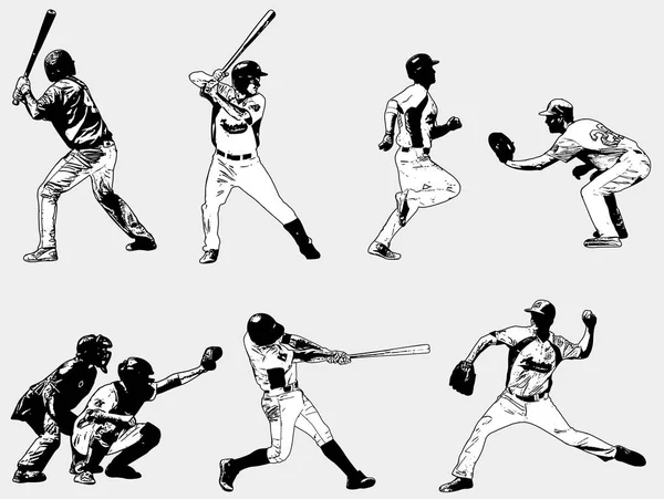 Baseball graczy zestaw - szkic ilustracji — Wektor stockowy