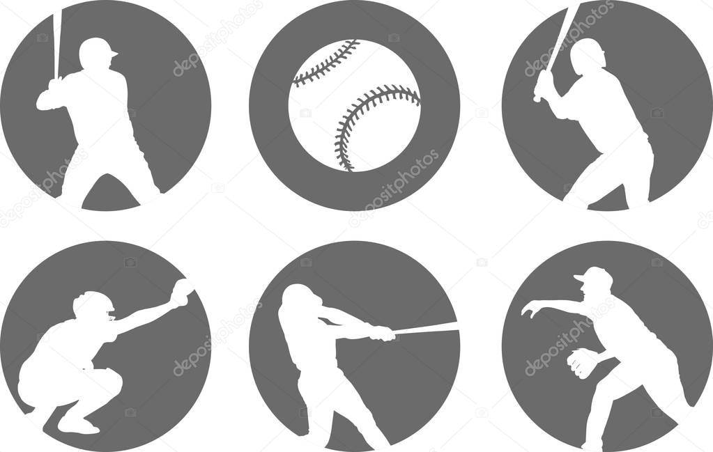 simple baseball icons set