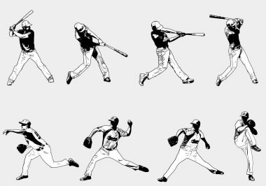 Beyzbol oyuncu set - kroki çizim