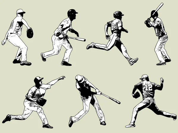 Conjunto de jugadores de béisbol - ilustración de boceto — Vector de stock