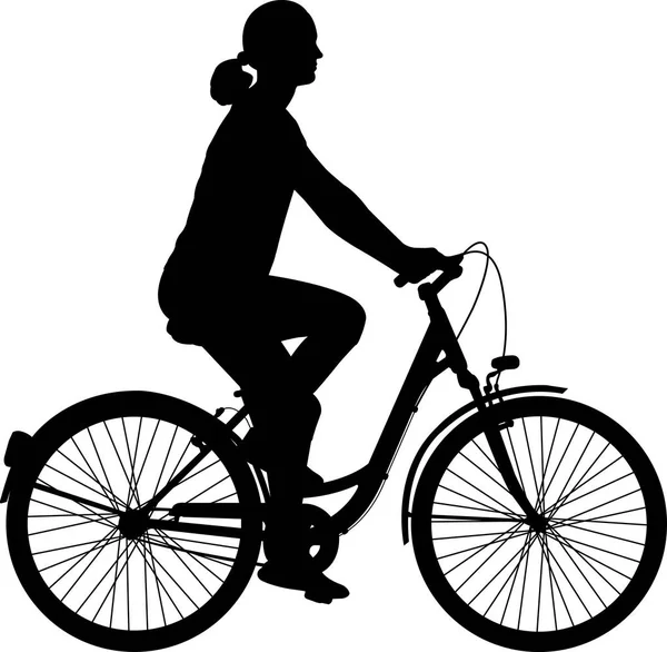 Giovane donna in bicicletta silhouette — Vettoriale Stock