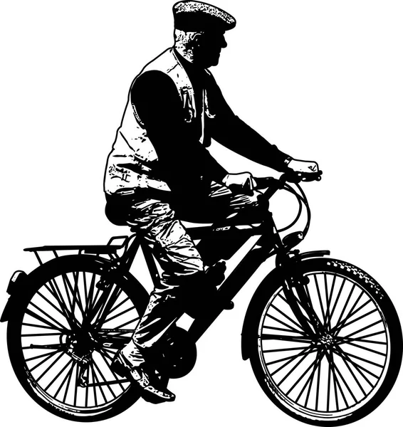 Elderly man riding bicycle sketch illustration — Stock Vector
