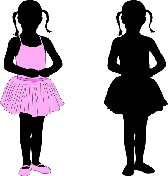 Kleine Ballerina posiert Silhouette — Stockvektor