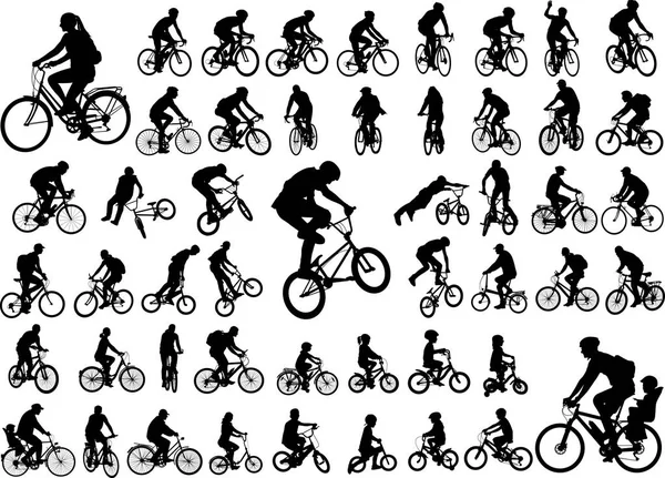 50 высококачественных силуэтов велосипедистов — стоковый вектор
