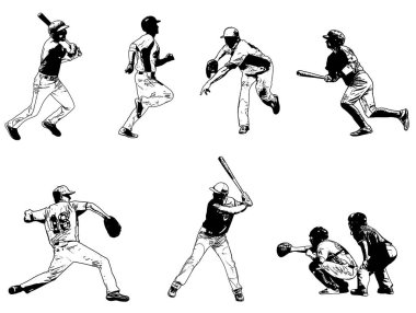 baseball players set - sketch illustration clipart