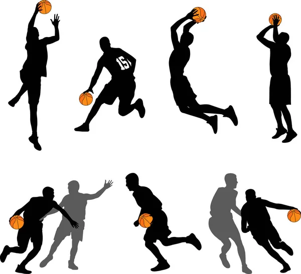 Colección de siluetas de jugadores de baloncesto — Vector de stock