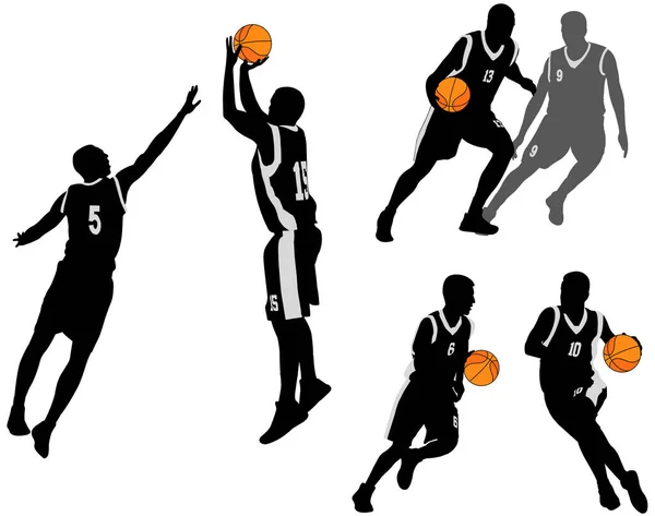 Basketball players silhouettes collection 2 — Stock Vector