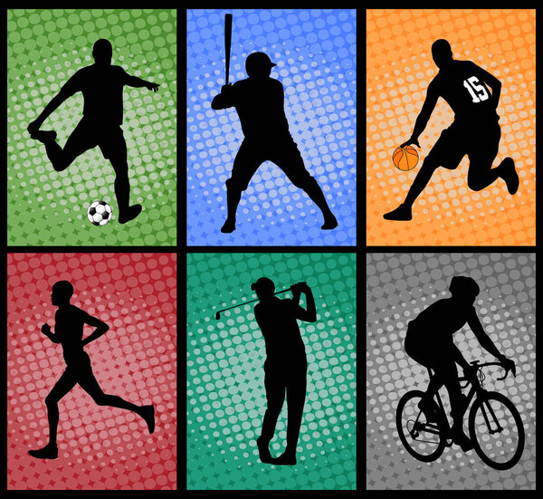 set of sport silhouettes on the colorful background