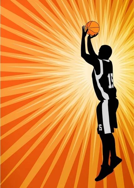 オレンジ色の抽象的な背景のバスケット ボール選手 — ストックベクタ
