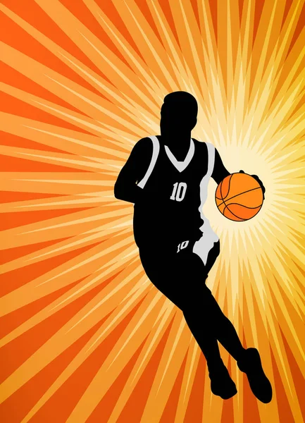 Jugador de baloncesto en el fondo naranja abstracto — Archivo Imágenes Vectoriales