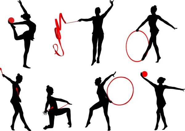 Силуэты художественной гимнастики — стоковый вектор