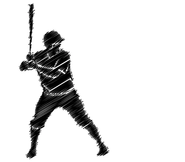 Baseballspieler kritzeln Silhouetten-Kunstwerk — Stockvektor