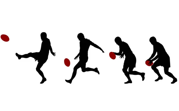 Rugby Player Kicking Ball Four Steps Silhouettes Vector — Stock Vector