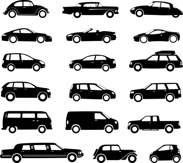 Autos Silhouetten Sammlung Einfache Symbole Vektor — Stockvektor