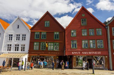 Bergen, Norveç'te Bryggen tarihi buidings güzel görünümü