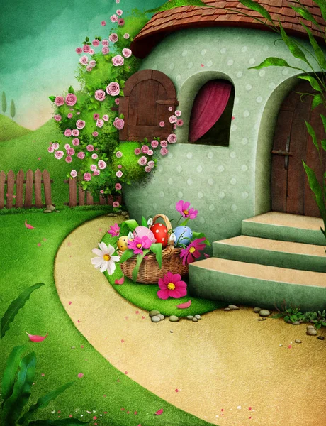 Greeting card with rural house Egg — Stock Image Greeting card with rural house Egg Stock Image