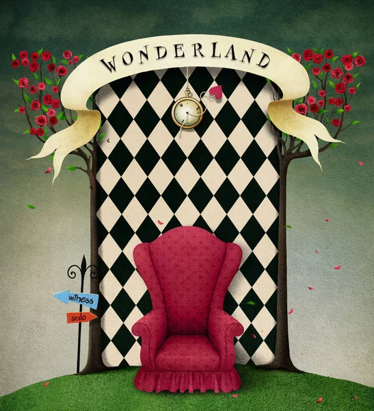 Conceptual fantasy background for illustration or poster with wall Wonderland. — Stock Image Conceptual Fantasy Background Illustration Poster Wall Wonderland Stock Image