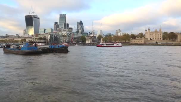 London City Over Thames River — Stok Video
