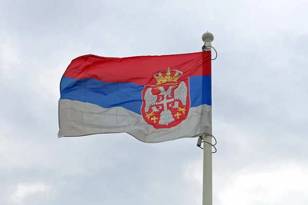 Serbiska flaggan vinden — Stockfoto
