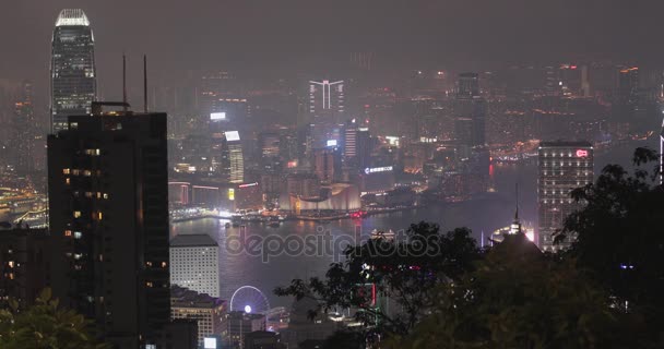 Ночные Огни Гонконга Victoria Peak — стоковое видео
