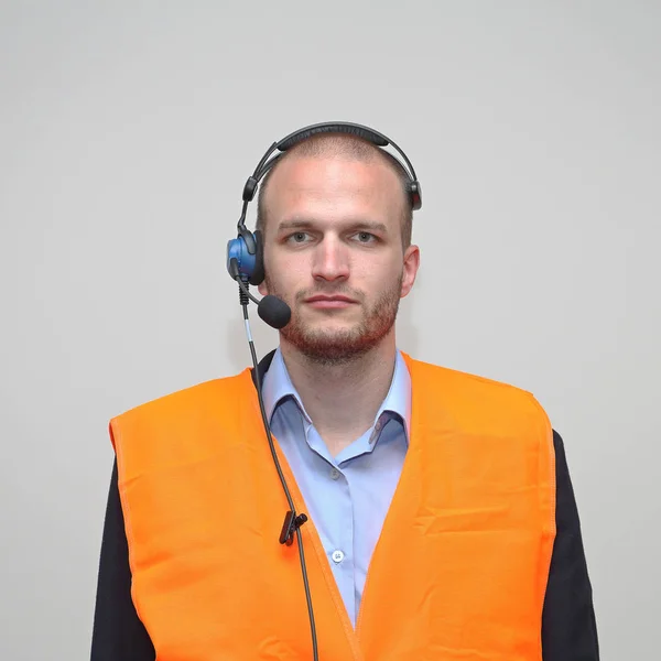 Zestaw słuchawkowy pracownik bezpieczeństwa — Zdjęcie stockowe