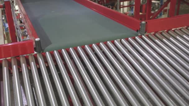 Empty Transport Rollers Conveyor Belt Warehouse — Stock Video