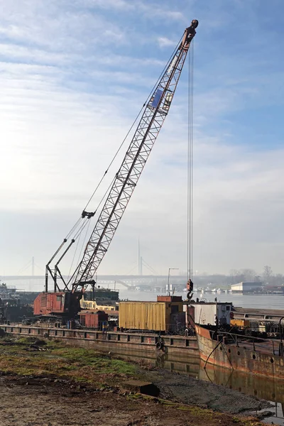 Barge Crane River — Stock Photo, Image