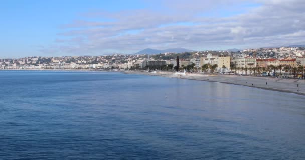 Strandpromenaden Och Stranden Vid Medelhavet Nice — Stockvideo