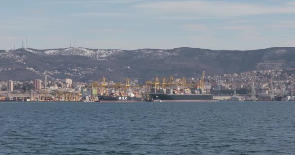 Trieste Italien Februar 2018 Großes Frachtcontainerschiff Hafen Von Trieste Italien — Stockvideo