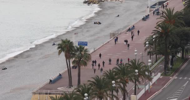 Nicea Francja Stycznia 2018 Widok Promenadzie Plaży Zimie Nicea Francja — Wideo stockowe