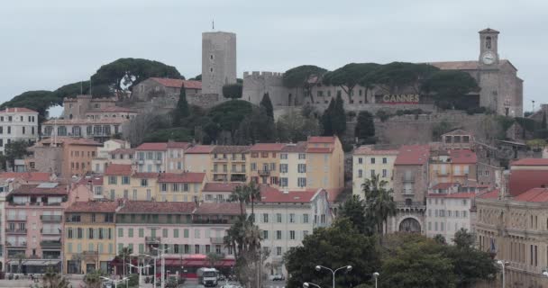 Cannes Cidade Velha Com Castelo Fort — Vídeo de Stock