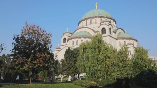 Belgrad Sırbistan Ekim 2019 Belgrad Sonbaharda Aziz Sava Kilisesi — Stok video