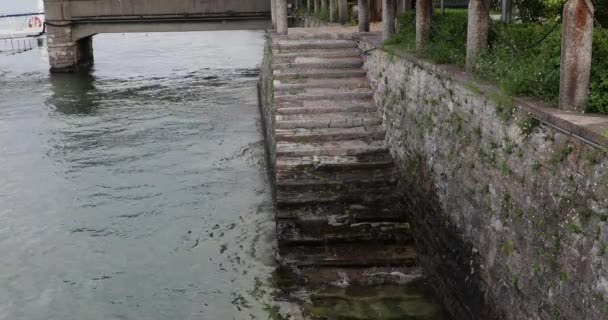 Escadaria Pedra Para Como Lake Water Itália — Vídeo de Stock
