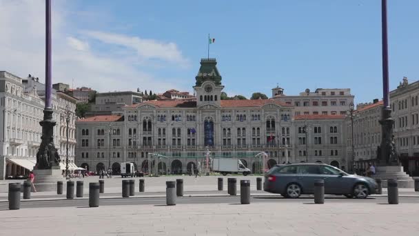 Trieste Italy June 2019 Summer Day City Traffic Unity Square — Stock Video