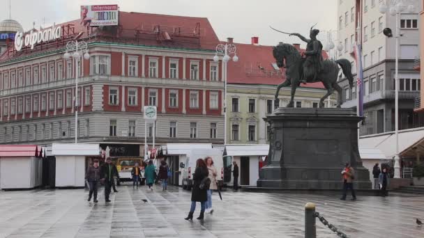 Zagreb Croacia Noviembre 2019 Estatua Ecuestre Ban Josip Jelacic Otoño — Vídeo de stock